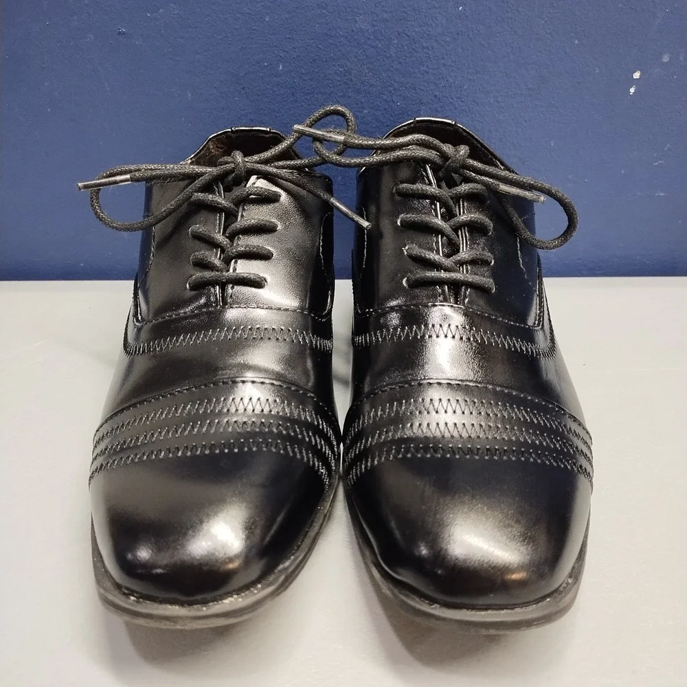 Jodano Oxford Shoes Boys US 3 Black Leather Memory Foam Formal Round Toe Lace Up